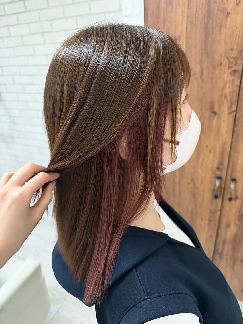 ミディアム カラー ブリーチ ブラウンカラー ピンクカラー メンズ50%off 🪐Nanase‎のヘアスタイル