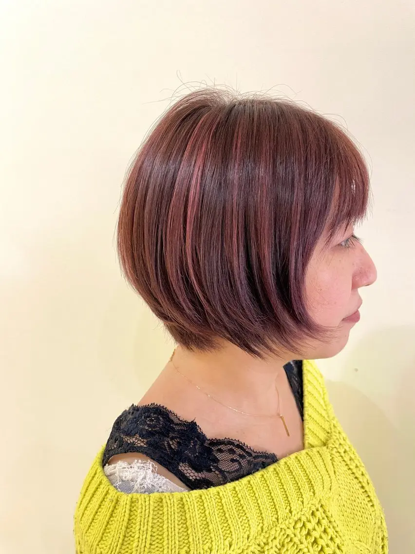ショート カラー ワンレンボブ ハンサムショート バレイヤージュ ブリーチ ダブルカラー 髪質改善専門 YOSHIのヘアスタイル