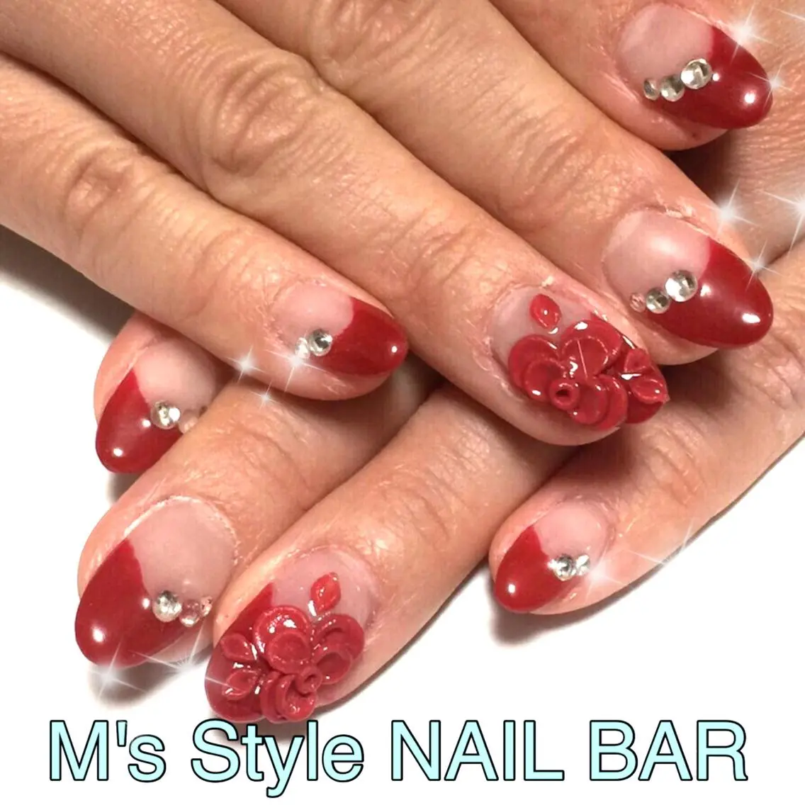 ネイル フレンチネイル 赤色 ハンドネイル M's Style NAIL BARのネイルデザイン