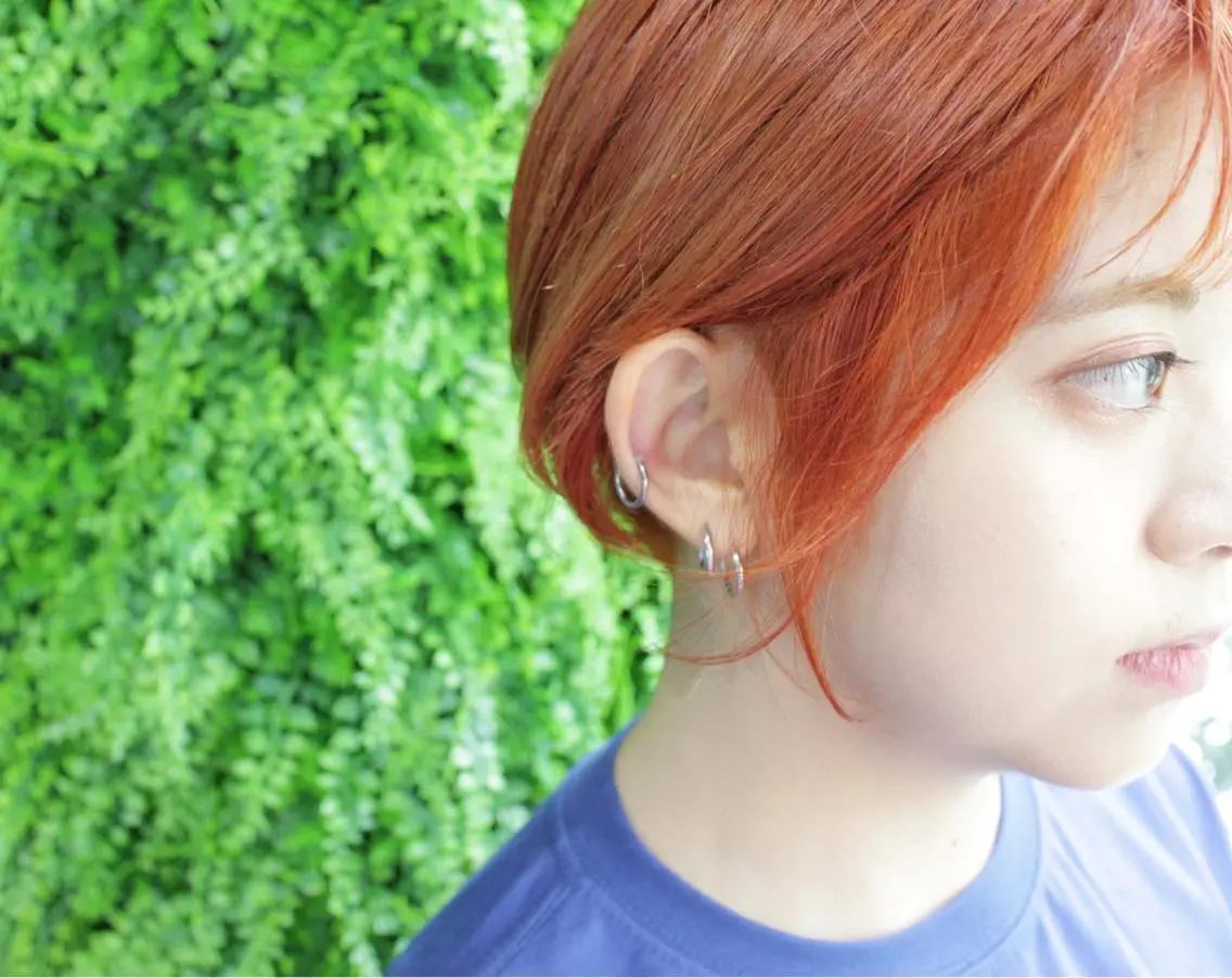 ショート カラー オレンジ 顔周りカット ヘアカラー トリートメント 吉本 知弘のヘアスタイル