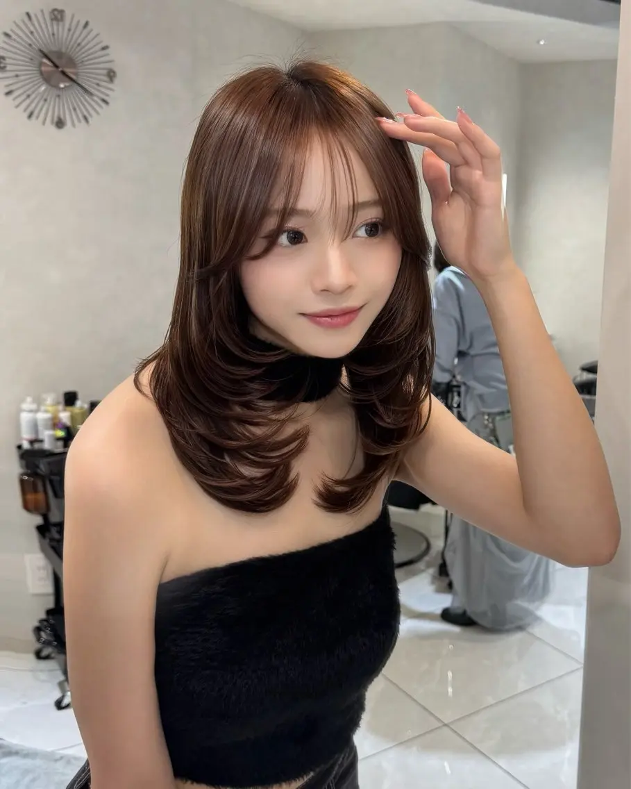 ミディアム カラー 髪質改善ストレート 韓国風レイヤー池袋のヘアスタイル