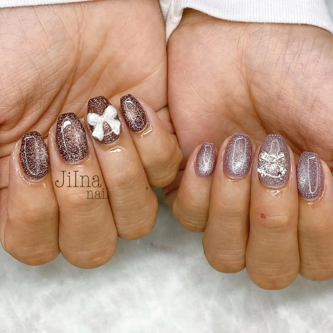 ネイル フラッシュネイル フラッシュマグ マグネットネイル リボン JiIna nailのネイルデザイン