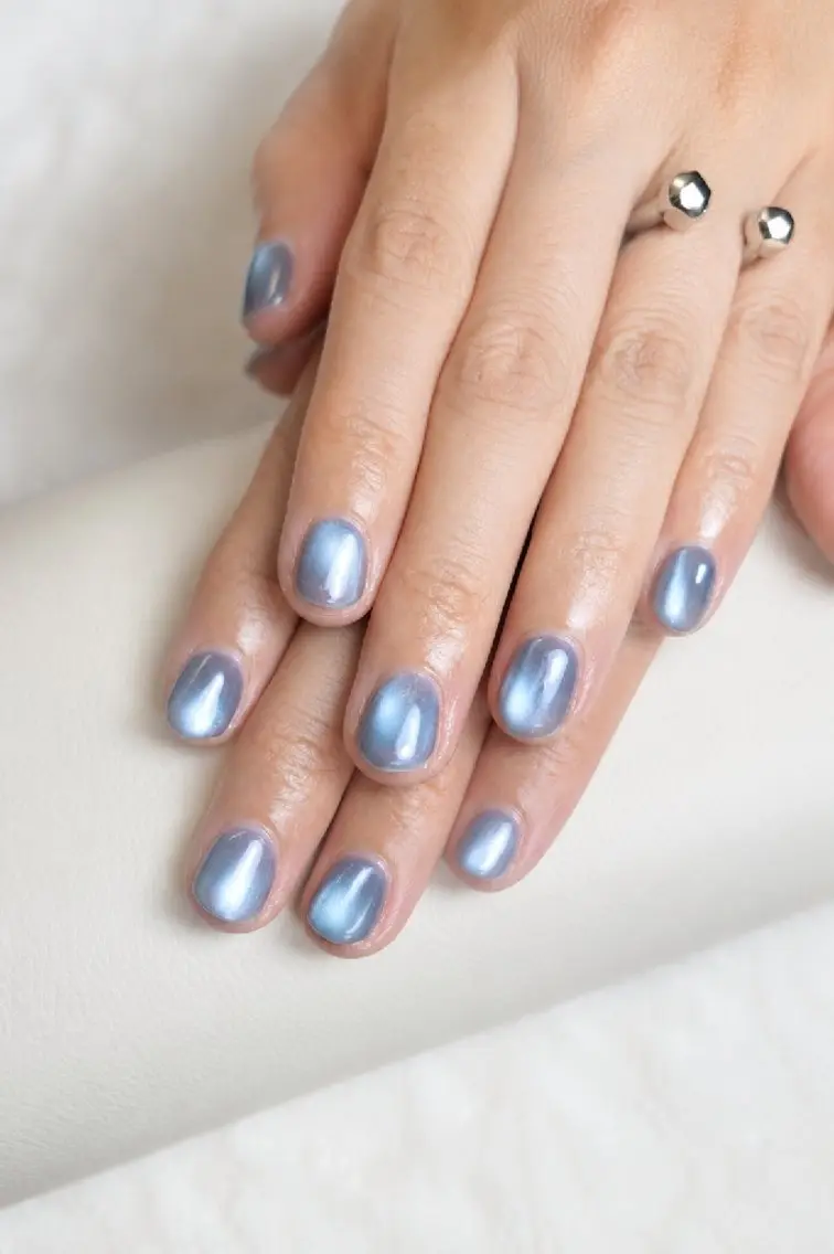 ネイル ブルー マグネットネイル ハンドネイル Whitebase nailのネイルデザイン