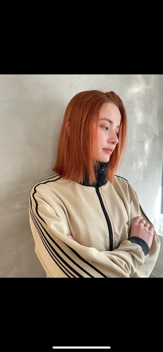ミディアム カラー オレンジ ヘアカラー 渋谷 留菜のヘアスタイル