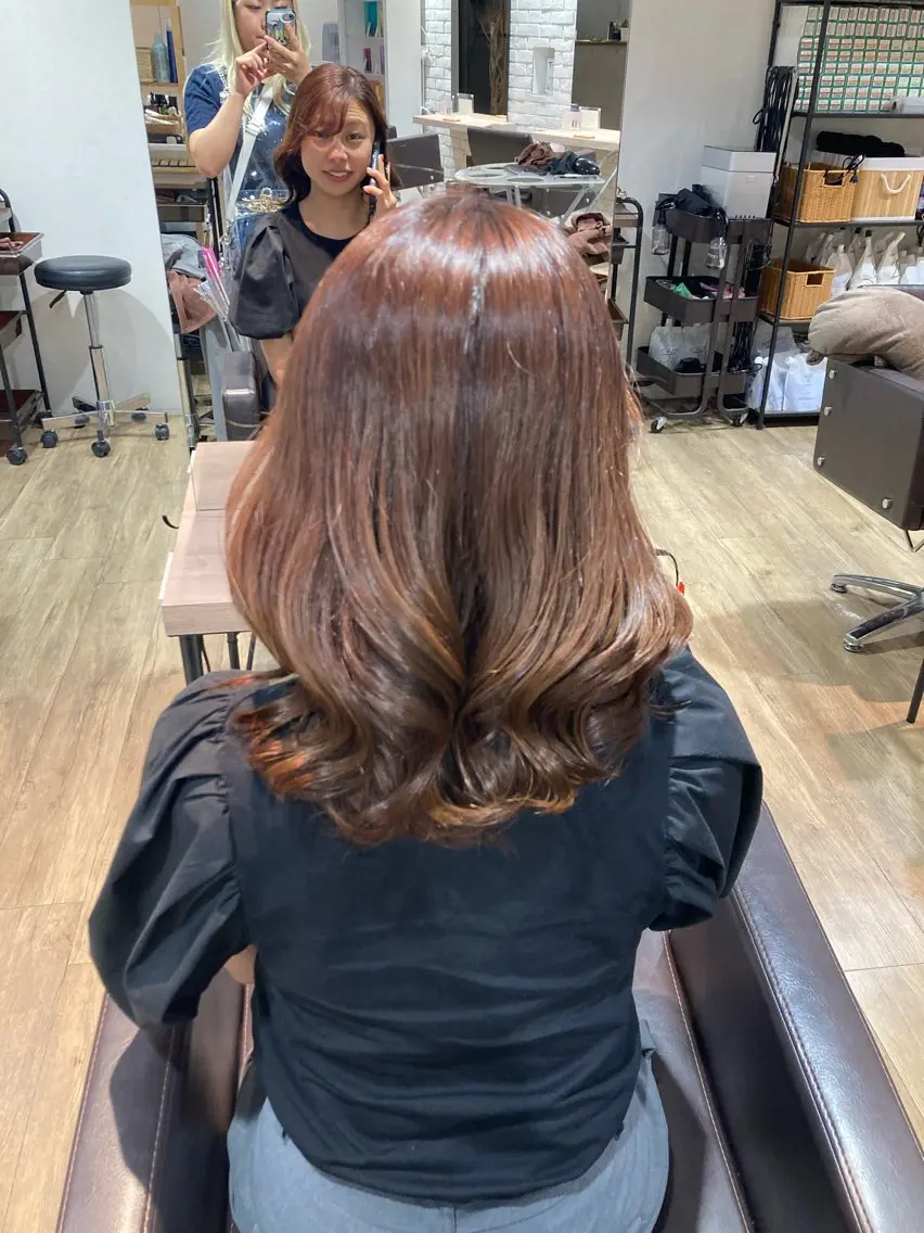 ミディアム カラー ヘアアレンジ ベージュカラー ブラウンカラー ヨシンモリ 韓国風ヘア 川畑 心子のヘアスタイル