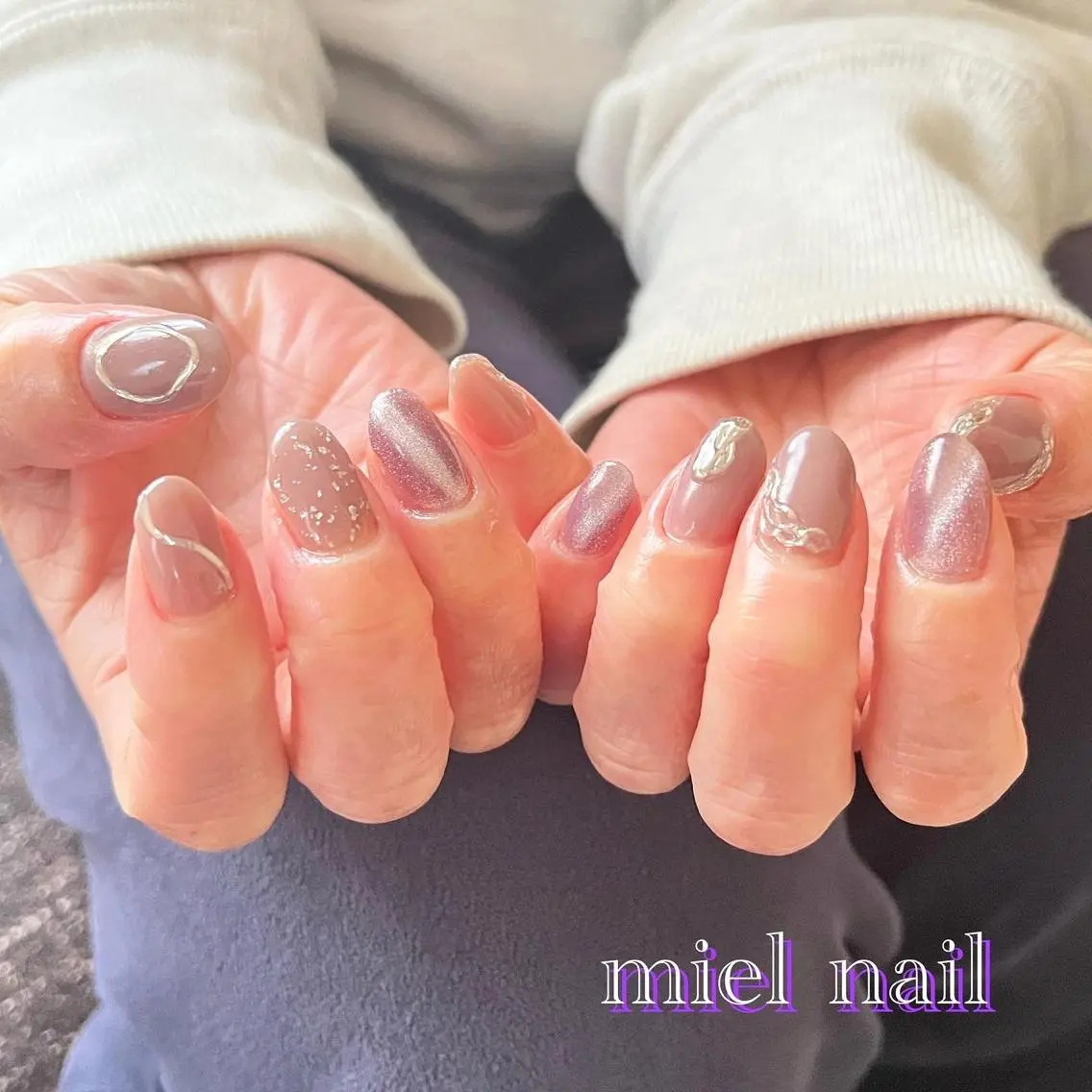 ネイル マグネットネイル ニュアンスネイル 春ネイル ハンドネイル miel nailのネイルデザイン