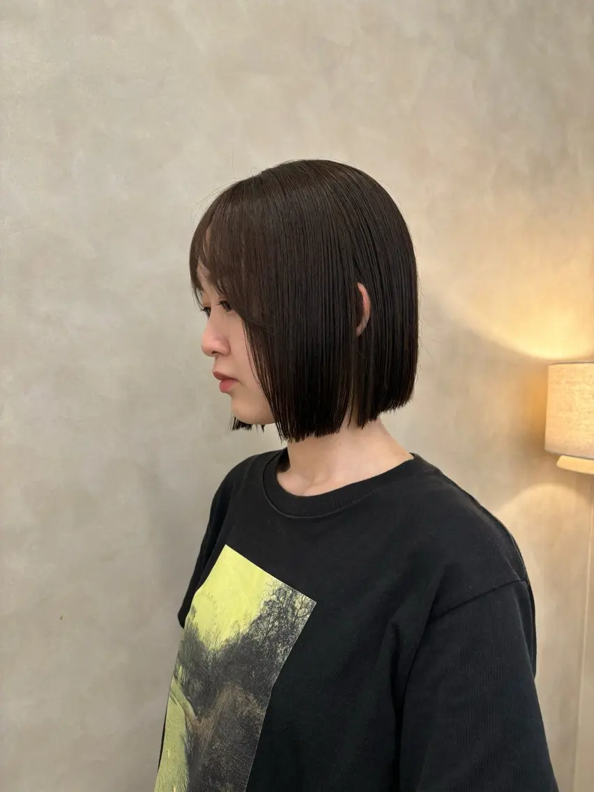 ミディアム 切りっぱなしボブ ボブ 透明感カラー/ボブ/ レイヤー/モモカ🎀のヘアスタイル