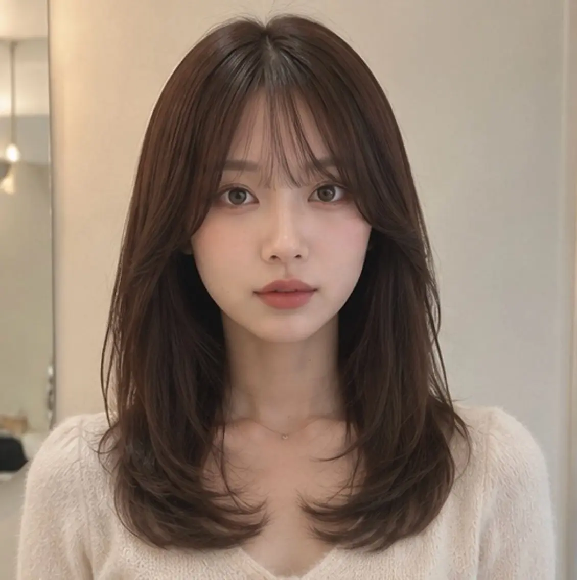 セミロング 顔まわりレイヤー 顔周りカット レイヤーカット 韓国風ワンホンレイヤ ー/似合わせカットのヘアスタイル