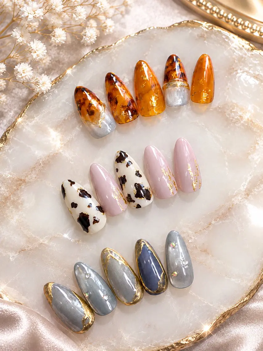 ネイル アニマル柄 べっ甲ネイル マグネットネイル ミラーネイル ハンドネイル ハンドケア Mamo nail ﾏﾓﾈｲﾙｴｲﾐｰのネイルデザイン