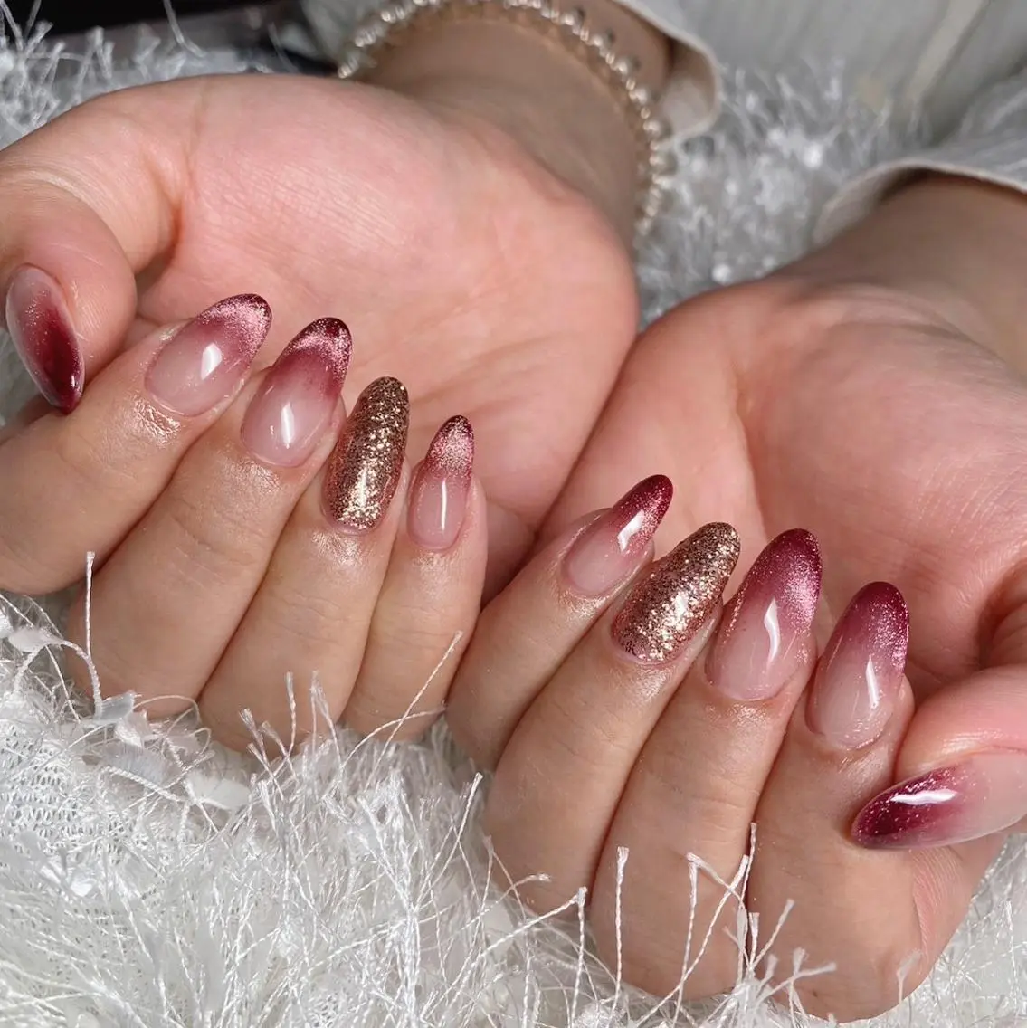 ネイル オーロラネイル 長さ出し フレンチネイル ジェルネイル グラデーション ハンドネイル Nail&eye Belire 新宿のネイルデザイン