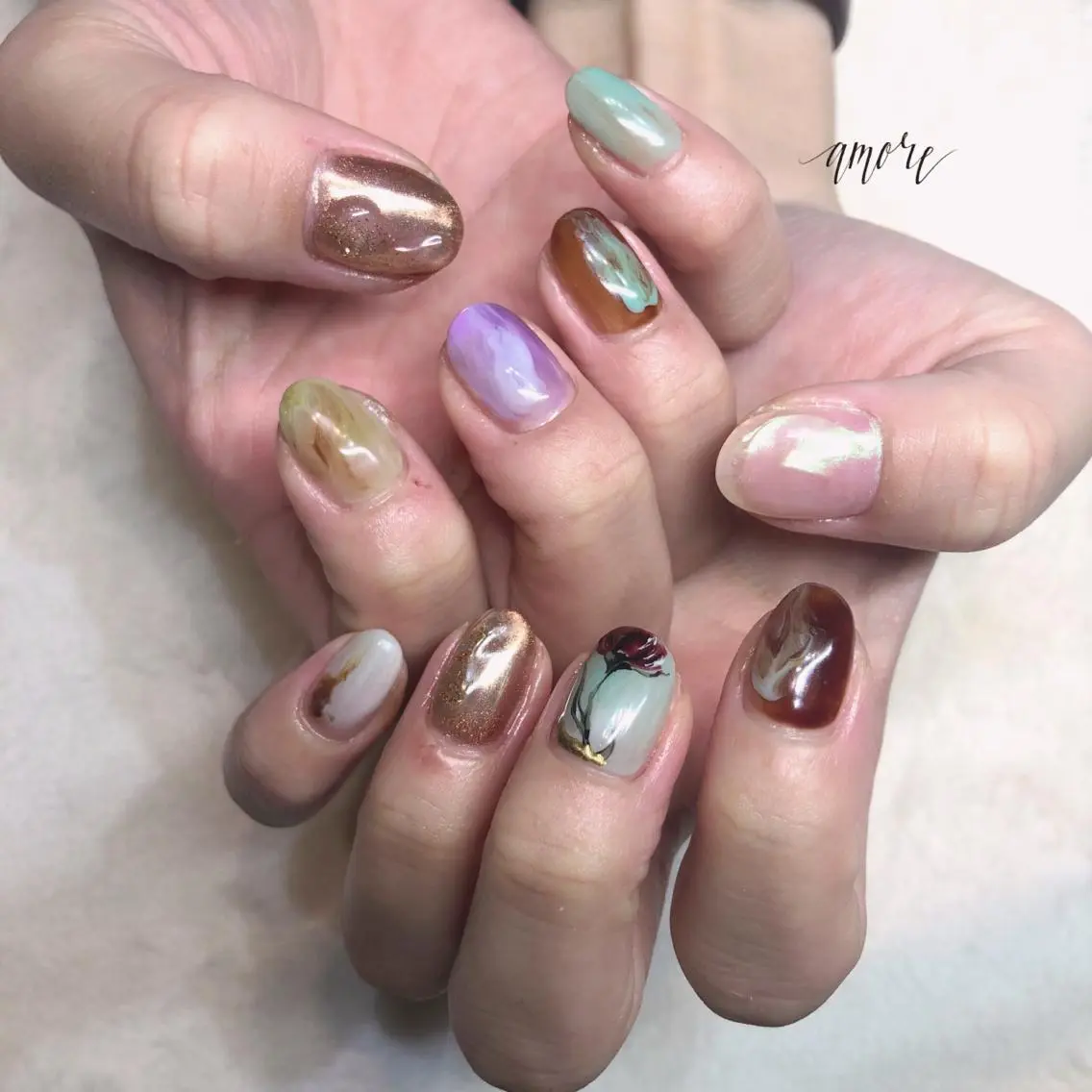 ネイル ジェルネイル ミラーネイル ニュアンスネイル 春ネイル You kyehwaのネイルデザイン