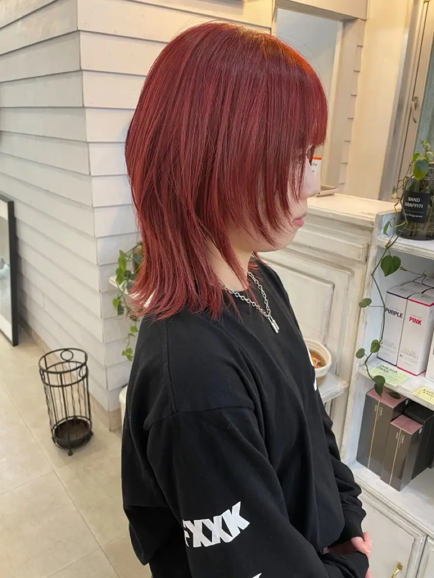 ショート カラー レッドカラー カット ヘアカラー トリートメント GiseL 博多筑紫口店のヘアスタイル