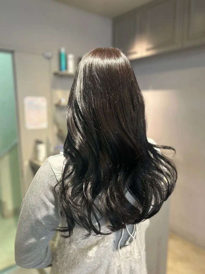 ロング カラー パーマ ヘアアレンジ メンズ キッズ ブリーチなしカラー/ ブラウン/レイヤーのヘアスタイル