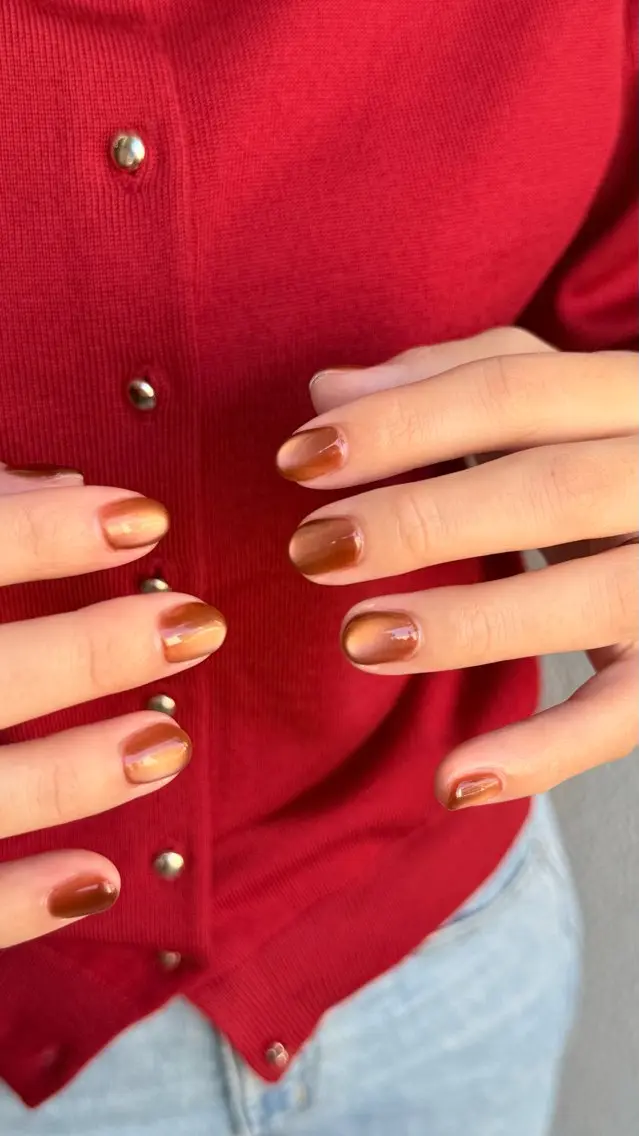 ネイル ブラウン マグネットネイル ショートネイル ハンドネイル miel nailのネイルデザイン