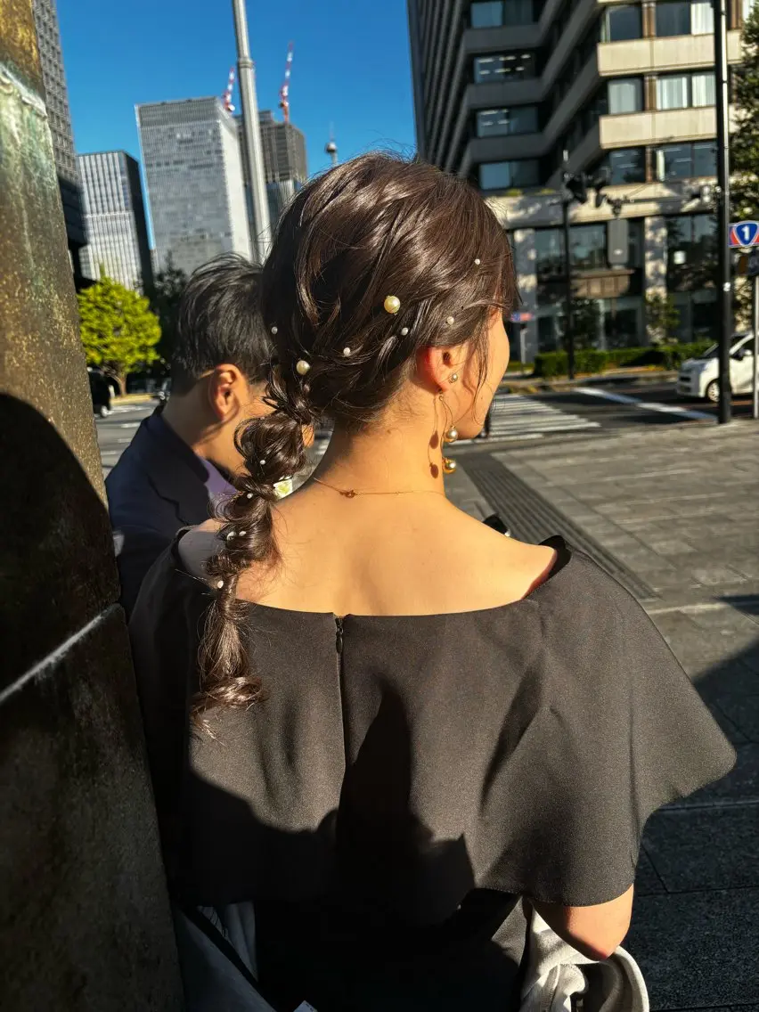 セミロング ヘアアレンジ ヘアカラー ヘアセット HIROKO / 透明感暖色カラー🎀のヘアスタイル
