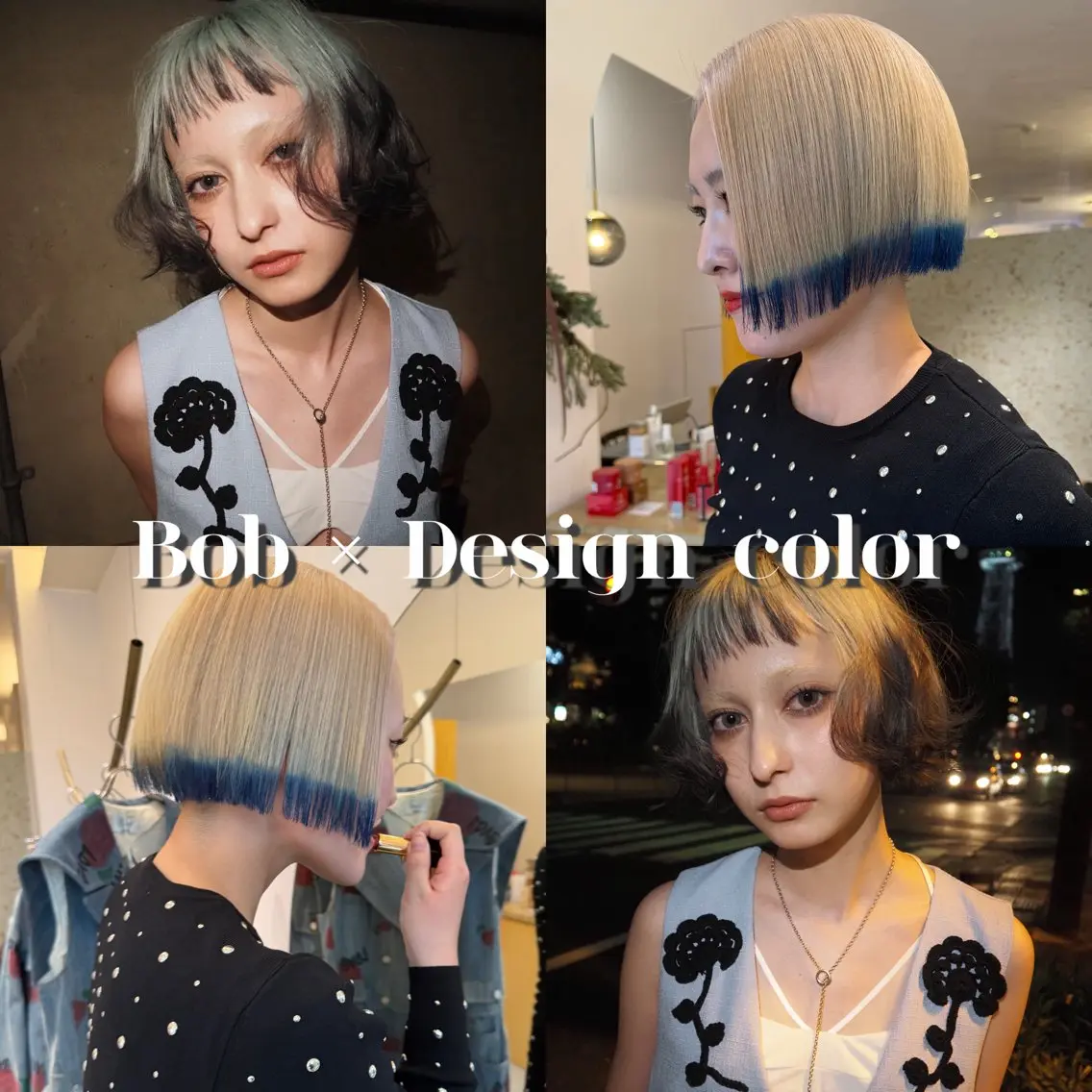 ミディアム カラー 切りっぱなしボブ ブリーチ ブルーカラー ケアブリーチ 透明感カラー ヘアカラー yuki/ブリーチ/ JILLSTUDIOのヘアスタイル