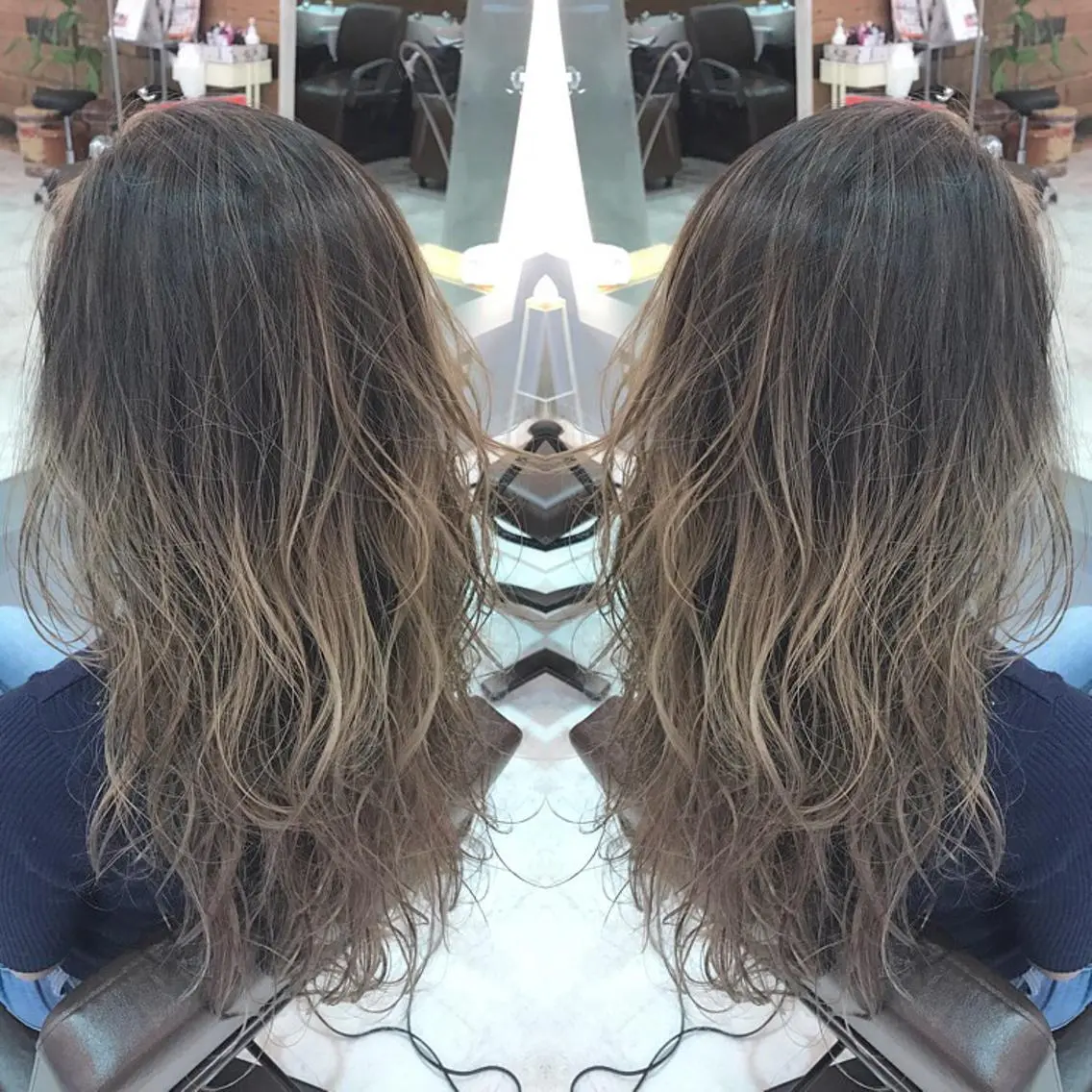 セミロング ロング カラー バレイヤージュ ハイライトカラー ハイライト レイヤーカット 青木 茂樹⭐️ 透明感カラーのヘアスタイル