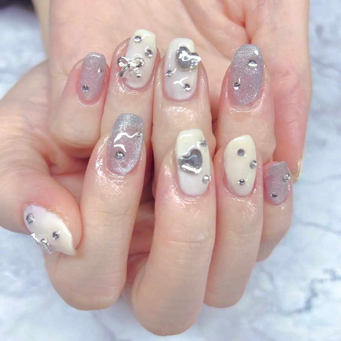 ネイル ハート リボン ハンドネイル ハンドケア MYu Beauty Salon  MAIのネイルデザイン