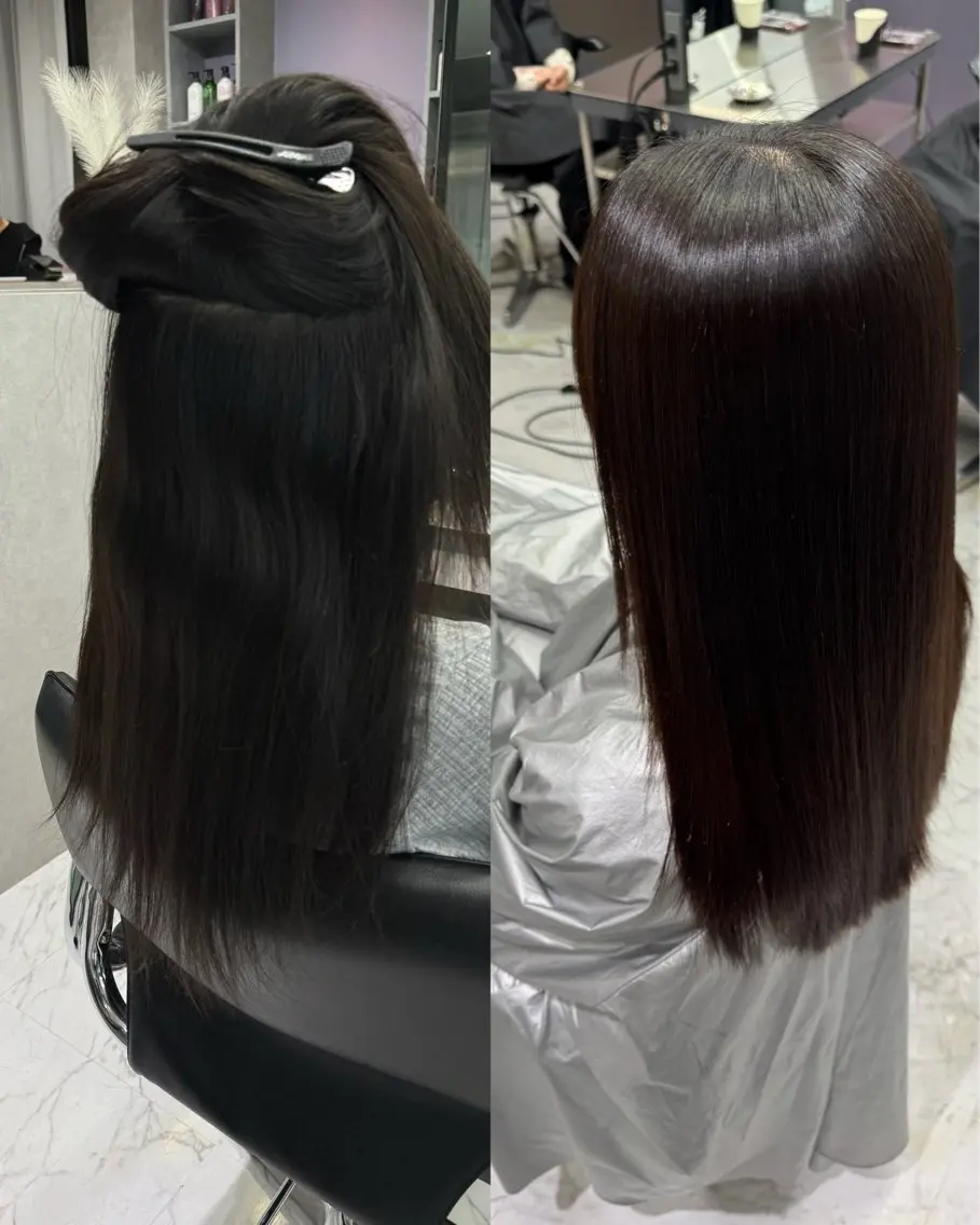 セミロング 縮毛矯正 トリートメント RAF／Lino 美髪矯正／暗髪カラーのヘアスタイル