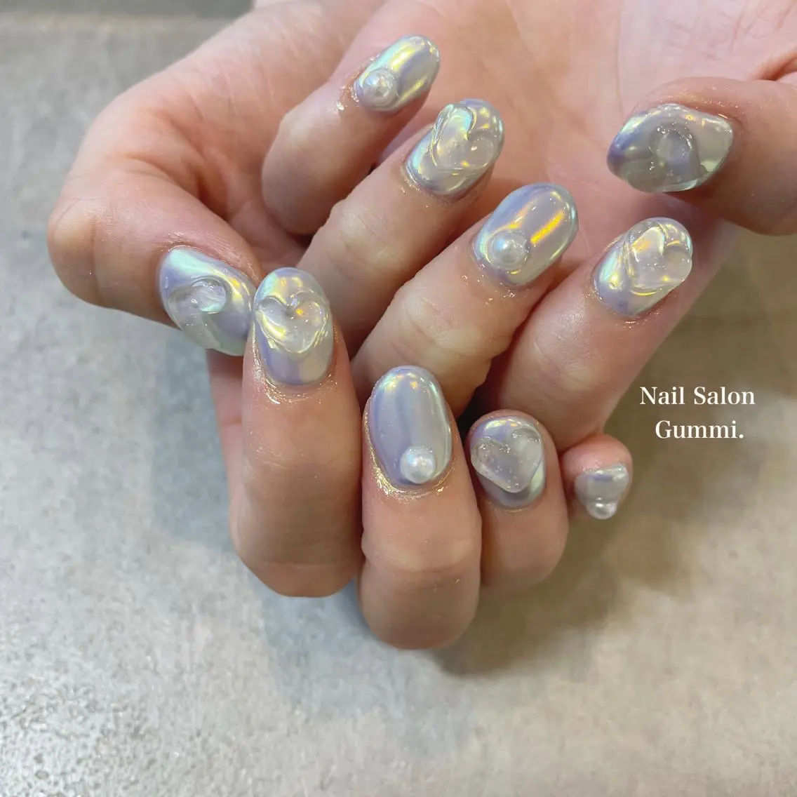 ネイル オーロラネイル クリアネイル ハート 韓国ネイル Nail Salon Gummi.のネイルデザイン