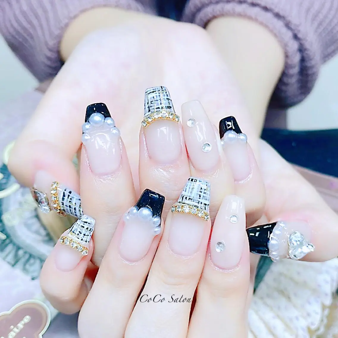 ネイル 長さ出し フレンチネイル ジェルネイル キラキラネイル 韓国ネイル ハンドネイル CoCoSalon ネイル/まつ毛予約のネイルデザイン