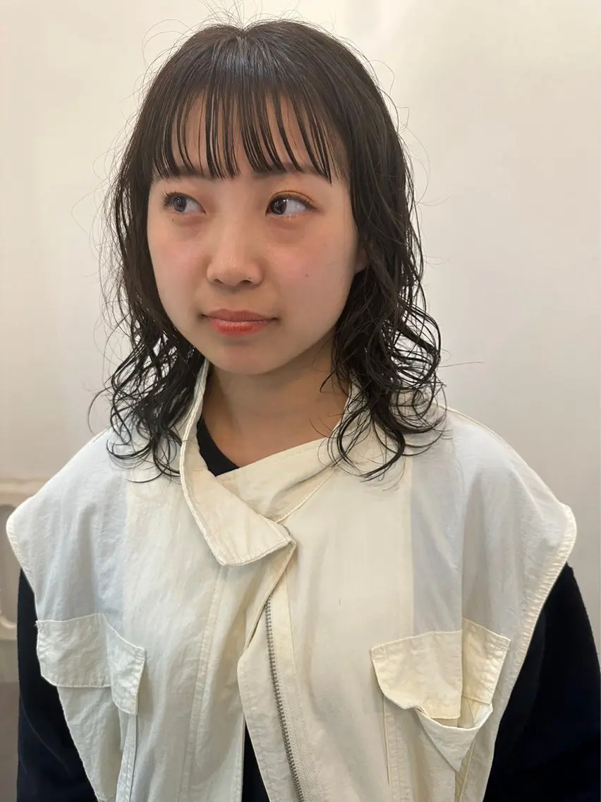 ミディアム カラー パーマ ミディアムパーマ ボブ カット ヘアカラー パーマ F. 梅田/ボブ/パーマのヘアスタイル