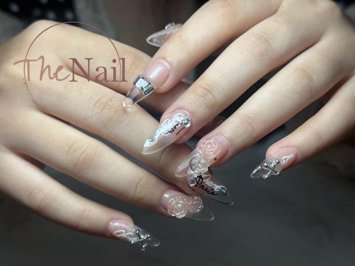 ネイル チークネイル 長さ出し フラッシュネイル フレンチネイル ガラスフレンチ ハンドネイル ハンドケア The Nail 大久保店のネイルデザイン