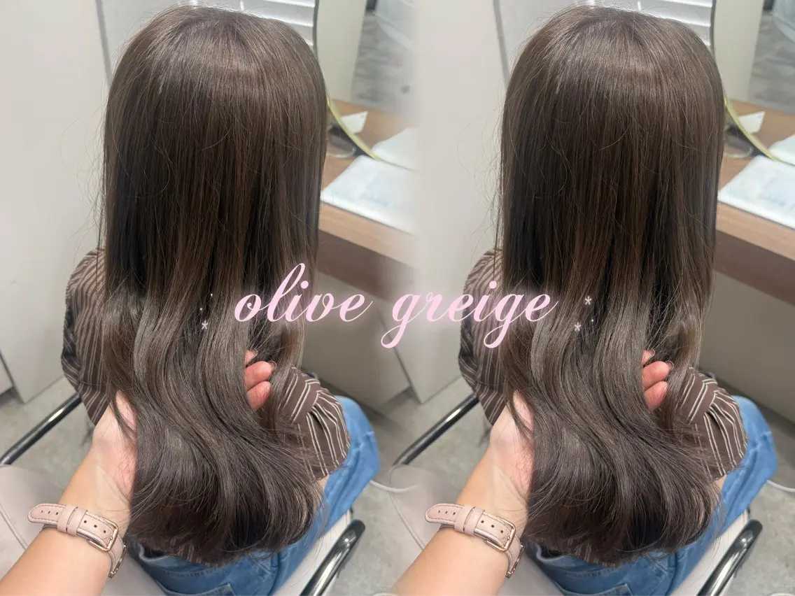 ロング カラー ブリーチ 透明感カラー グレージュ ブリーチなしカラー オリーブグレージュ カット ヘアカラー レイヤーカット /顔周り/和奏︎♪のヘアスタイル