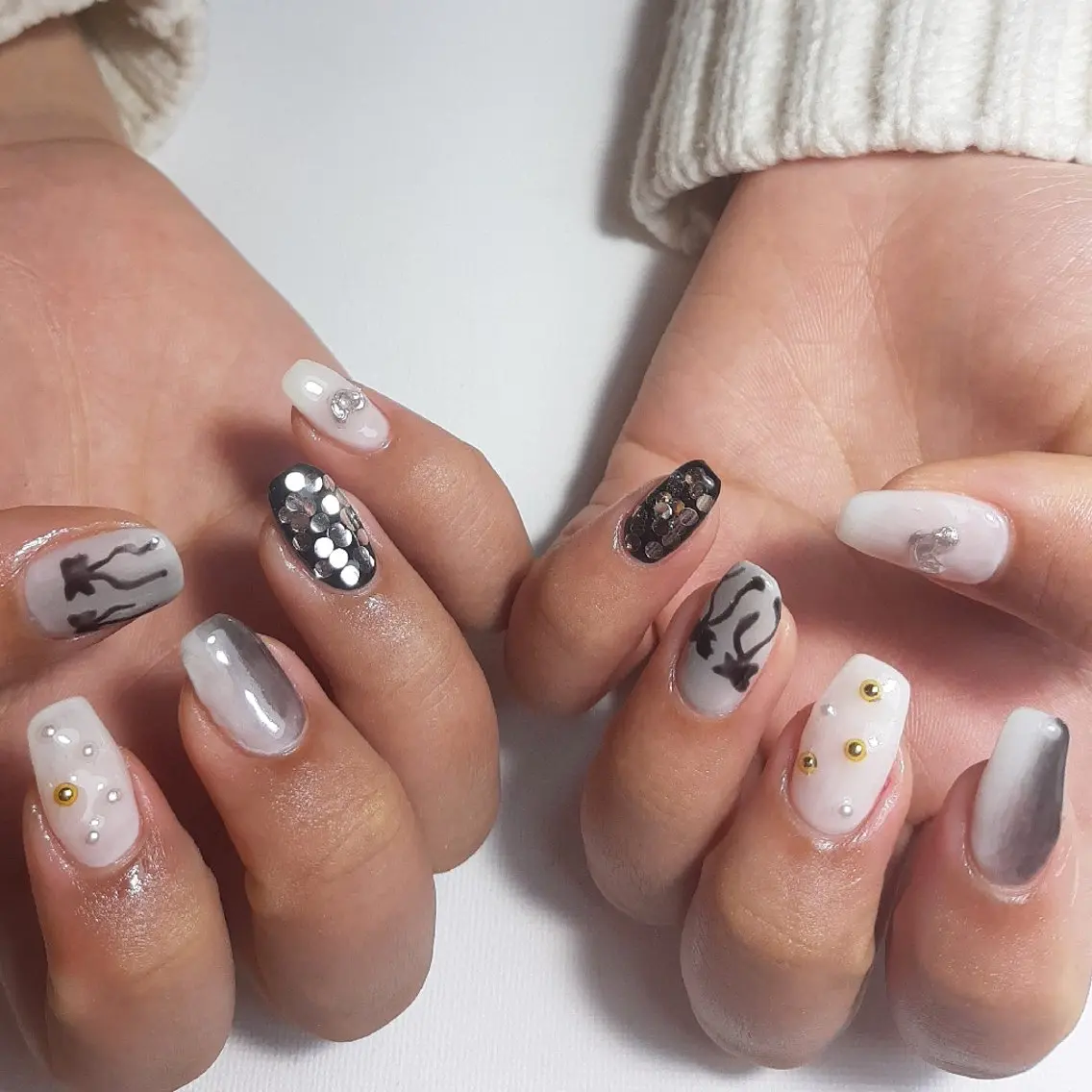 ネイル ジェルネイル 持ち込み リボン ショートネイル 冬ネイル owlnail /持込みデザイン専門のネイルデザイン