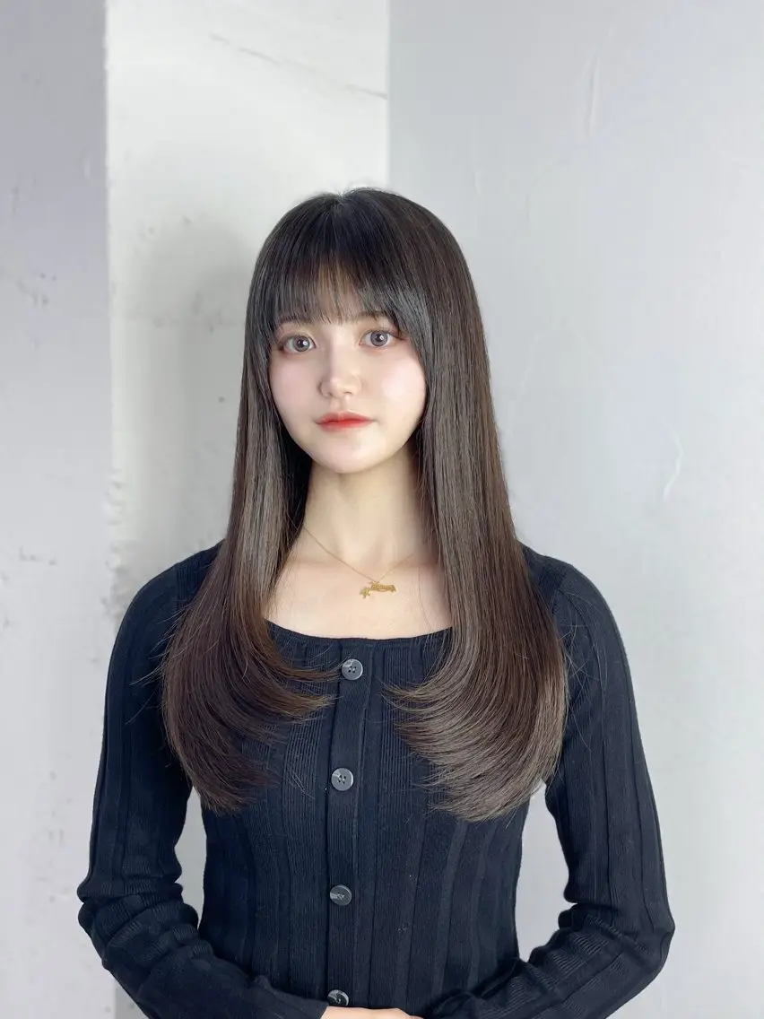 ロング カット ヘアカラー トリートメント MINAMO 韓国レイヤーのヘアスタイル