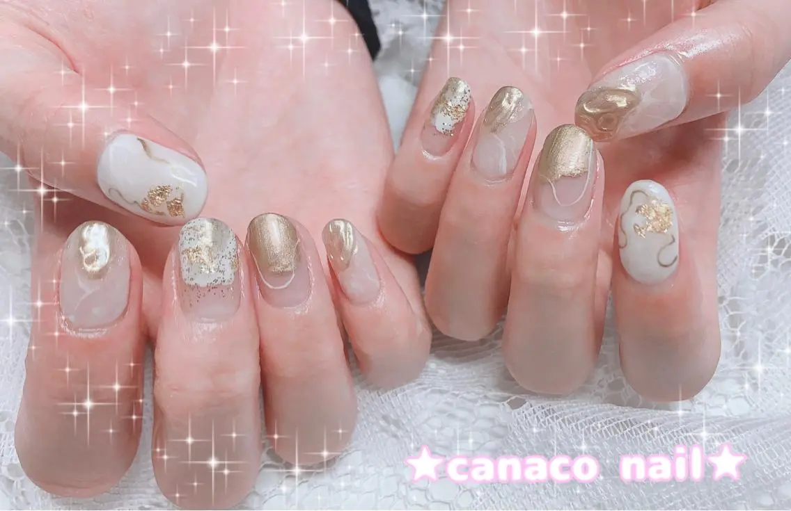 ネイル アートネイル ジェルネイル ゴールド ミラーネイル ニュアンスネイル ハンドネイル ハンドケア ベテランネイル cnc  nailのネイルデザイン