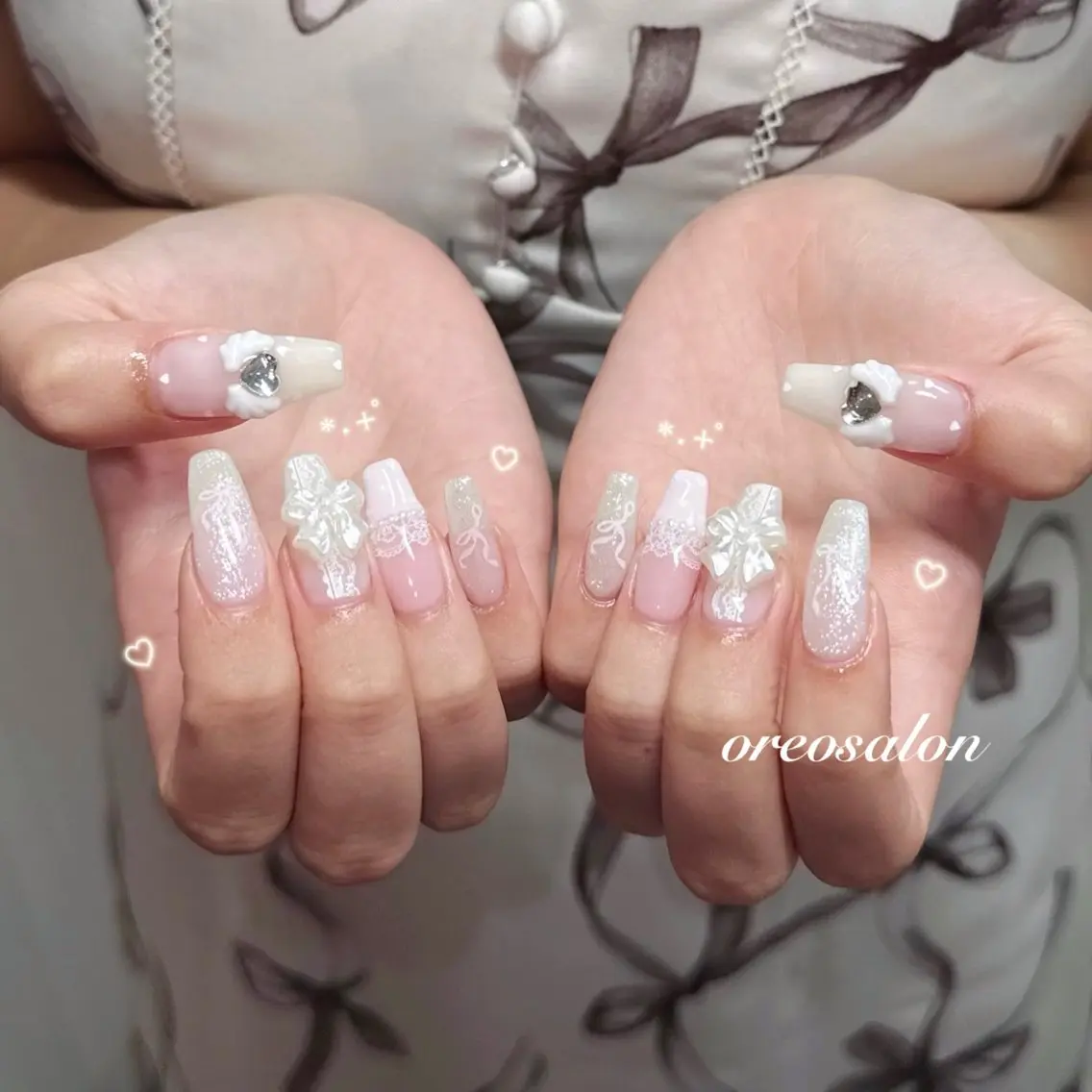 ネイル フラッシュネイル ジェルネイル ガーリー ハート キラキラネイル oreo salon miyu 池袋のネイルデザイン
