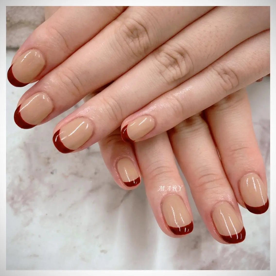 ネイル ボルドー フレンチネイル ニュアンスネイル オフィスネイル ワンカラーネイル ハンドネイル Mary nail .narumiのネイルデザイン