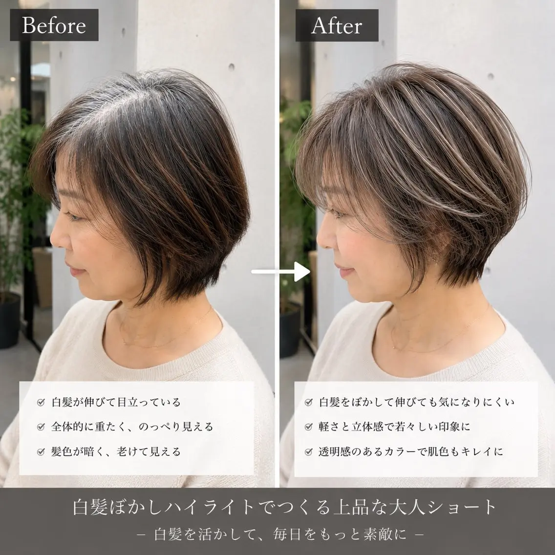 ショート カラー ブリーチ ハイライトカラー ブリーチなしカラー ボブ ハイライト ヘアカラー 白髪ぼかしのプロ ✨たいきのヘアスタイル