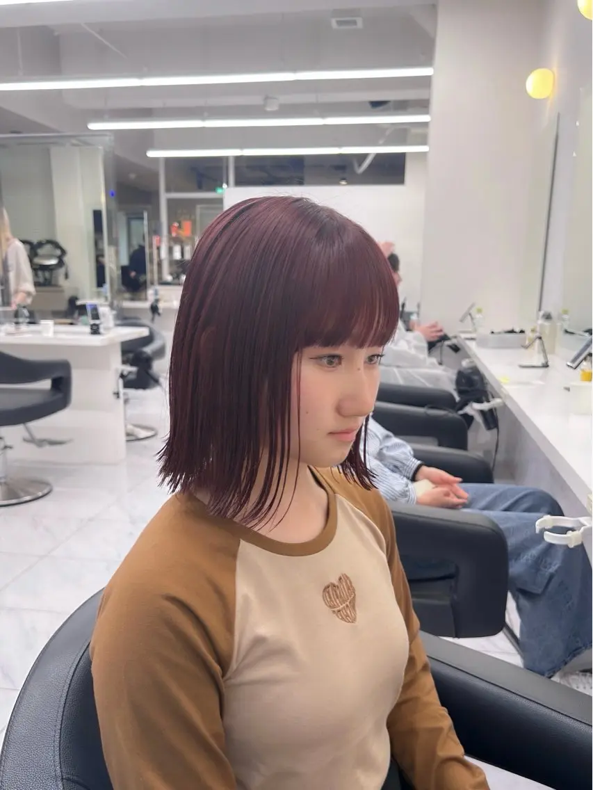 ミディアム カラー パーマ ヘアアレンジ メンズ キッズ ヘアカラー トリートメント ヘアセット ブリーチなしカラー/ ブラウン/レイヤーのヘアスタイル