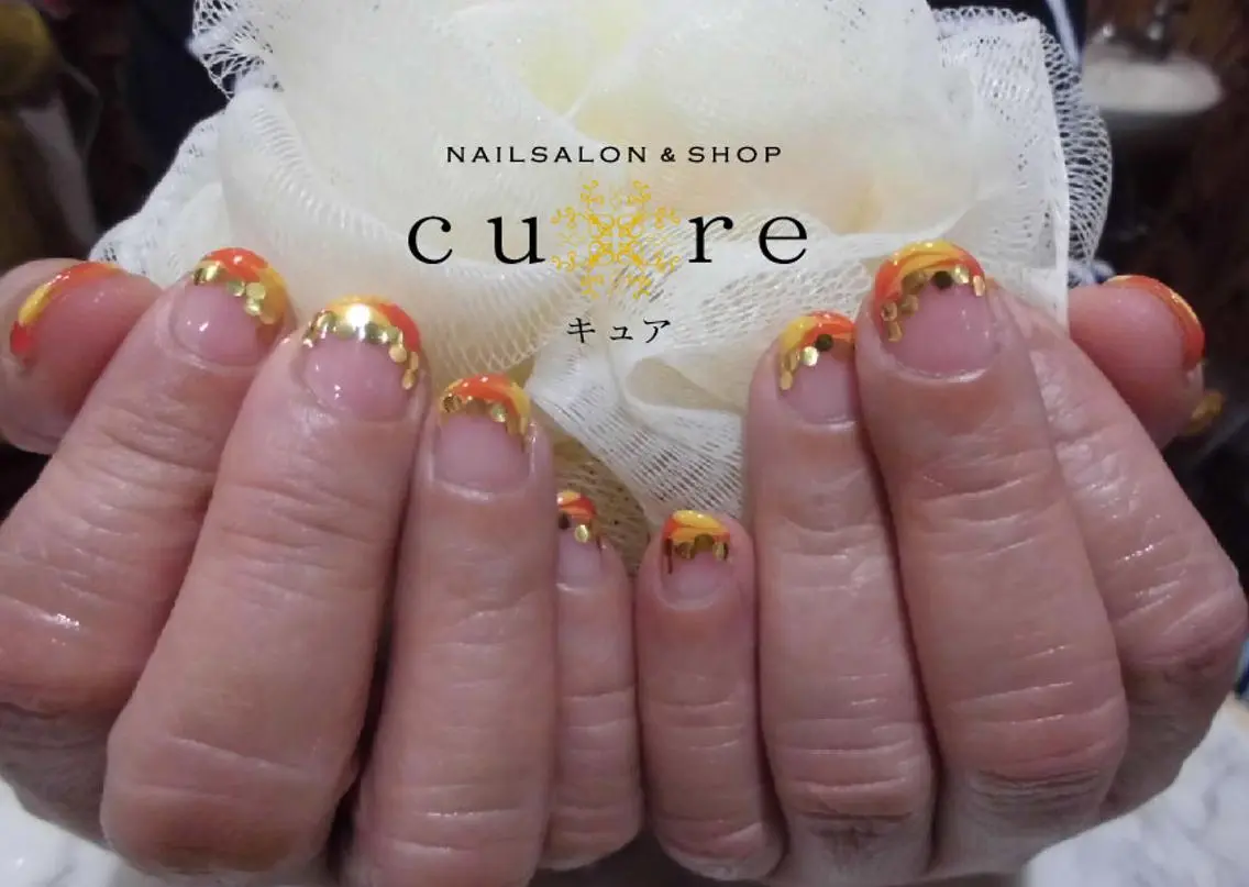 ネイル フレンチネイル ピーコックネイル ネイルサロン Cureのネイルデザイン