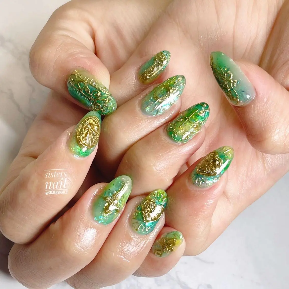 ネイル アートネイル ミラーネイル 夏ネイル sisters nail.fのネイルデザイン