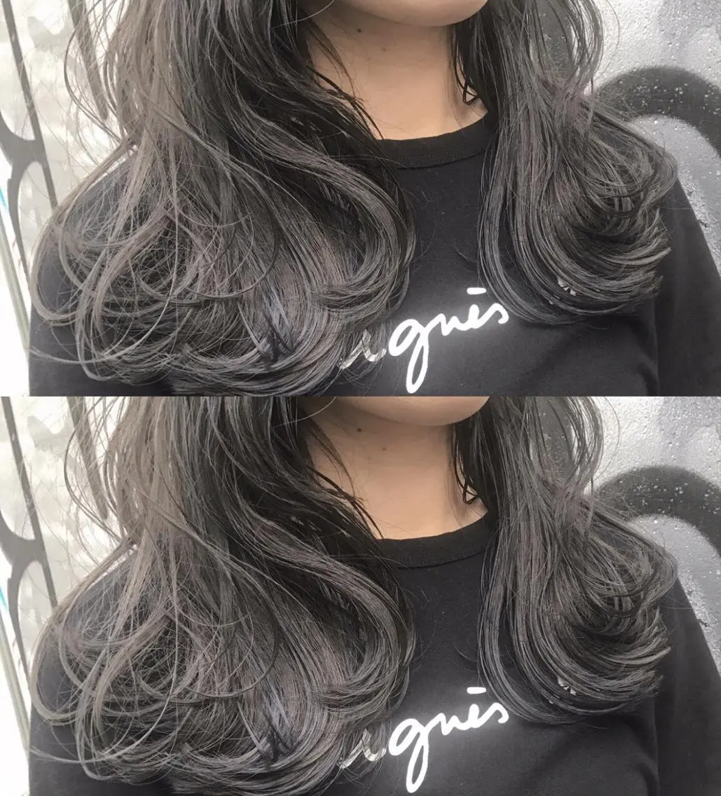 セミロング カラー パーマ チビ編み込みエクステ シールEXどぅ〜すのヘアスタイル