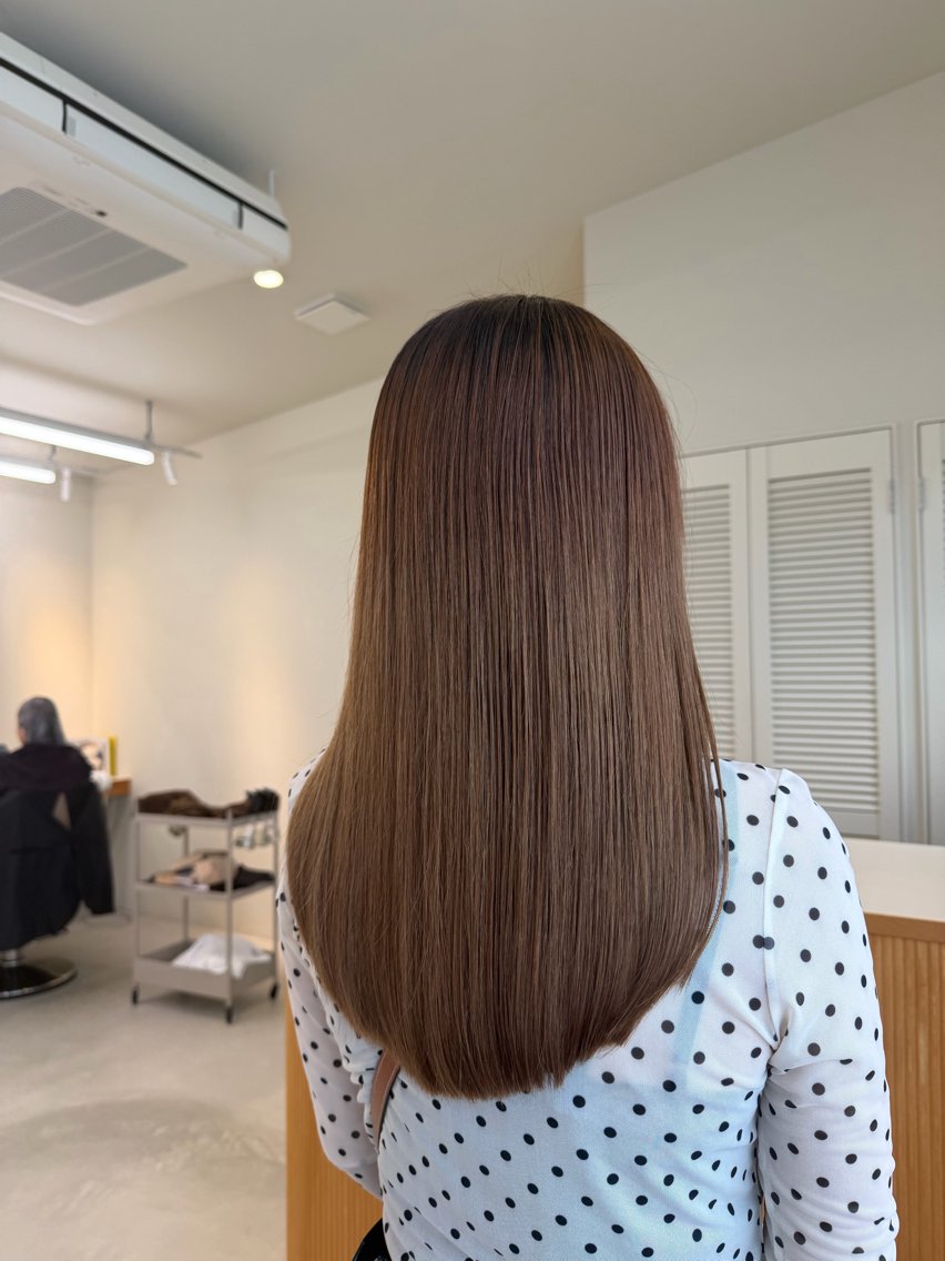 セミロング パーマ 縮毛矯正 上野 桜果のヘアスタイル