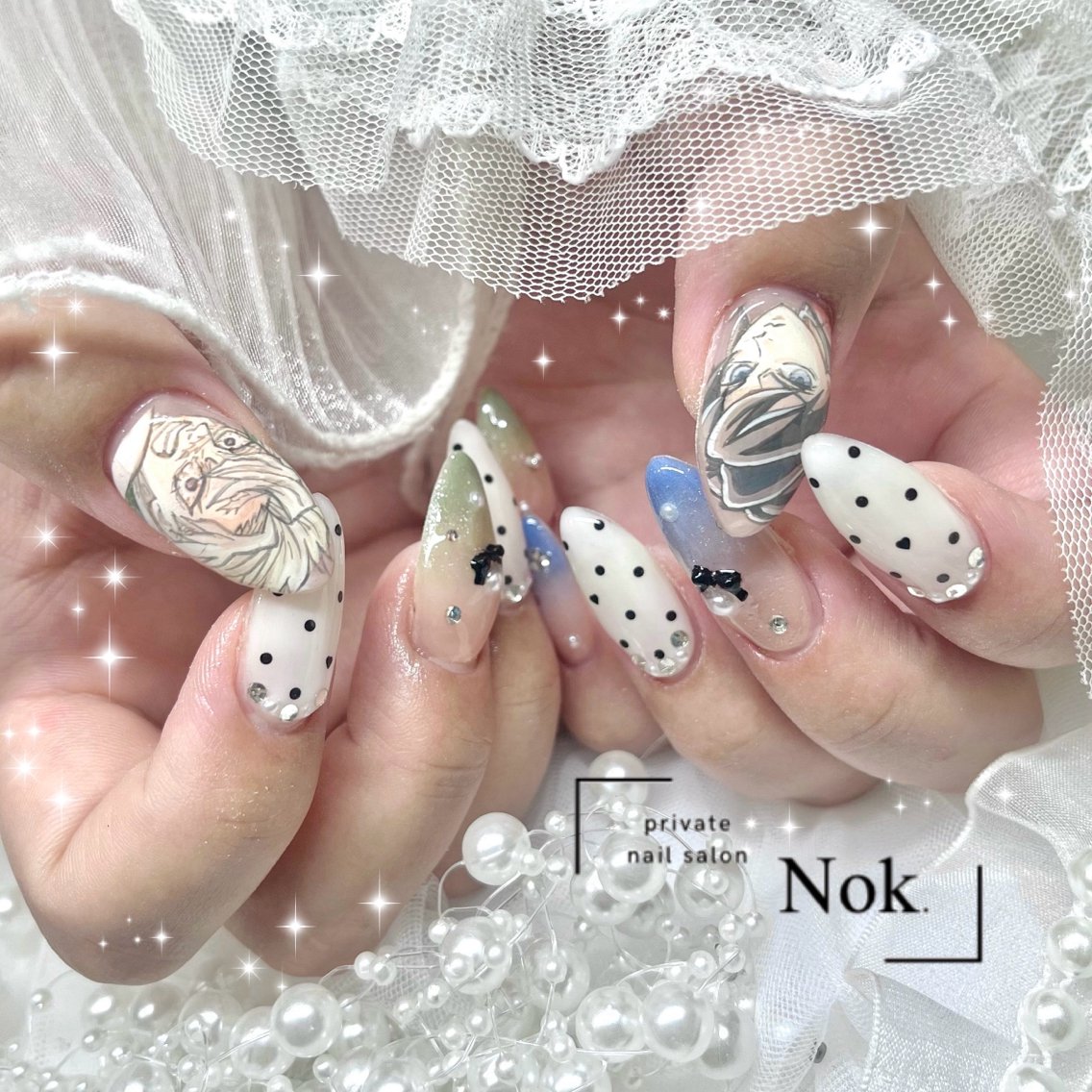 ネイル リボン ハンドネイル 池袋痛ネイル Nok. 渡辺のネイルデザイン