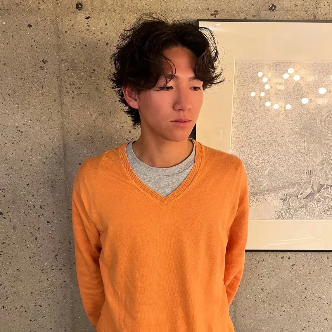 ミディアム パーマ メンズ カット ヘアカラー 永井駿祐【平尾 薬院】メンズカットのヘアスタイル