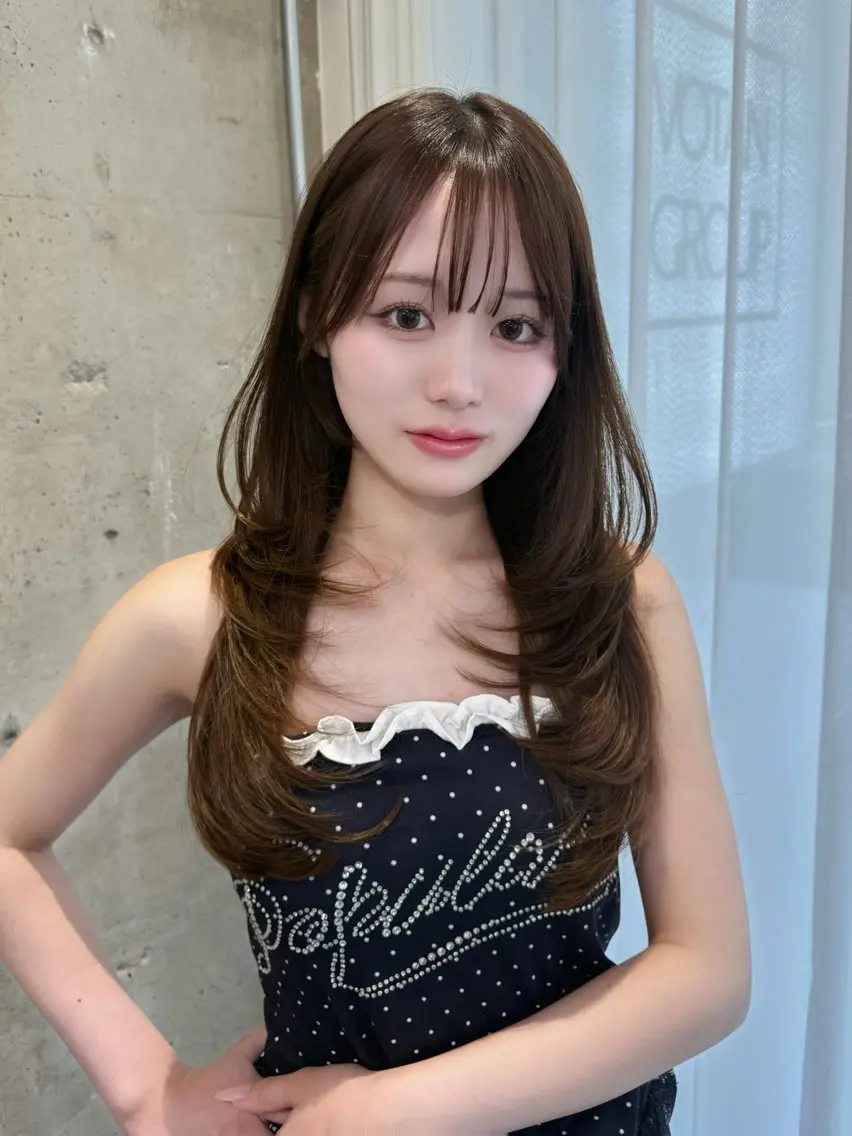 ロング カラー 透明感カラー エクステ 顔周りカット 韓国風ヘア レイヤーカット カット ヘアカラー トリートメント 透明感カラー🤍／ エクステ🪽　MIUのヘアスタイル