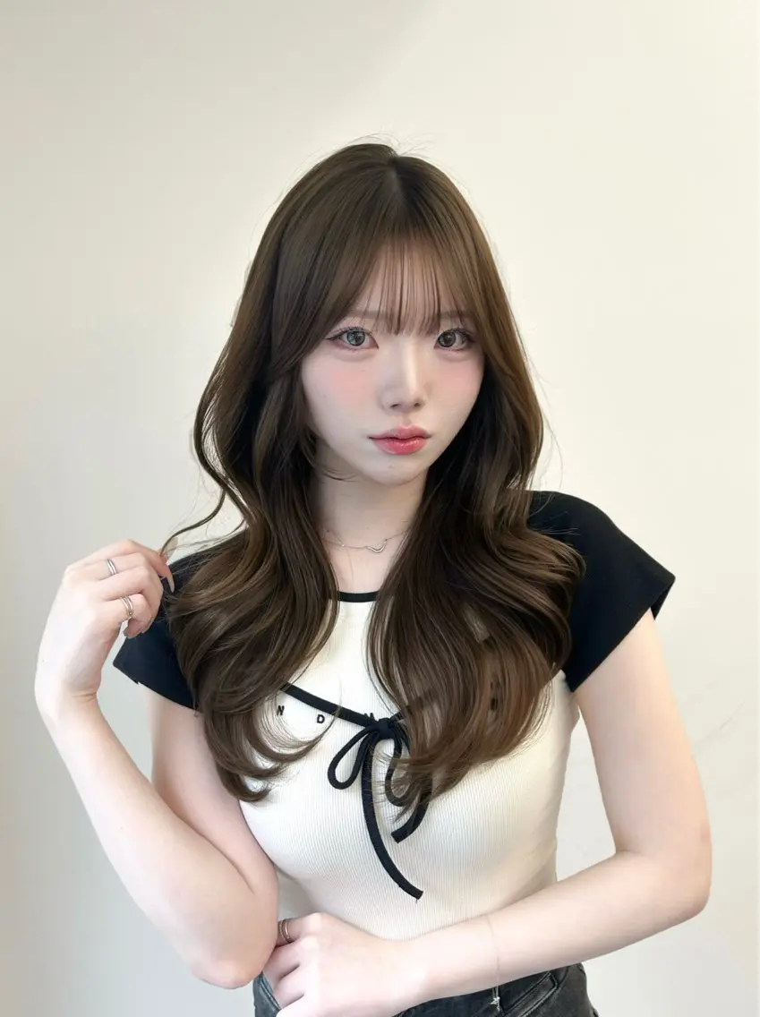 ロング カラー くびれヘア 顔周りカット 韓国風ヘア レイヤーカット 小顔カット カット ヘアカラー トリートメント 韓国ヘア/顔周り ヘアセット/加藤優里のヘアスタイル
