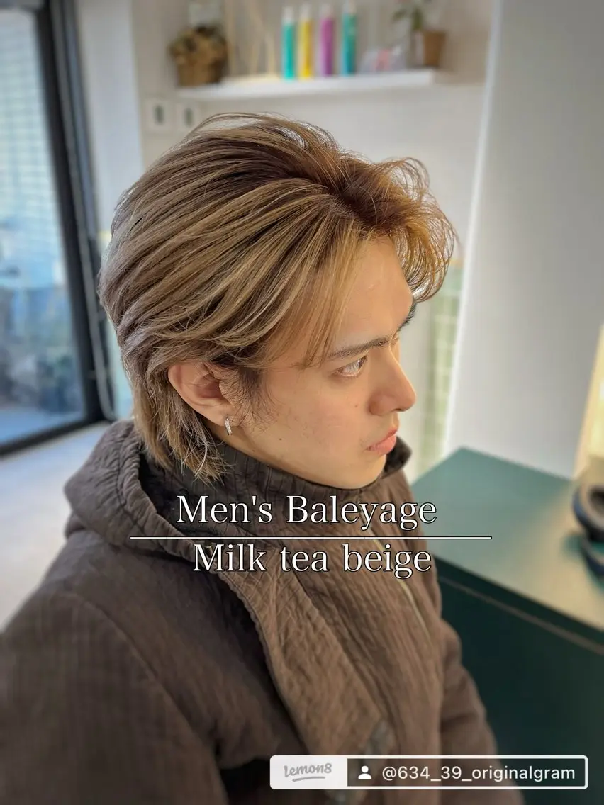 セミロング カラー パーマ ヘアアレンジ メンズ メンズバレイヤージュ メンズブリーチ メンズハイライト メンズハイトーン メンズ韓国風 ヘアカラー 二ヶ月綺麗なデザイン カット/星野六三四のヘアスタイル