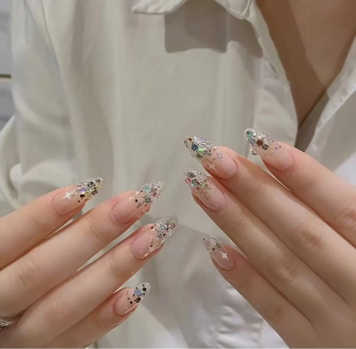 ネイル フラワーネイル フレンチネイル ジェルネイル ガラスフレンチ ハート ハンドネイル BabyYouMi nailのネイルデザイン