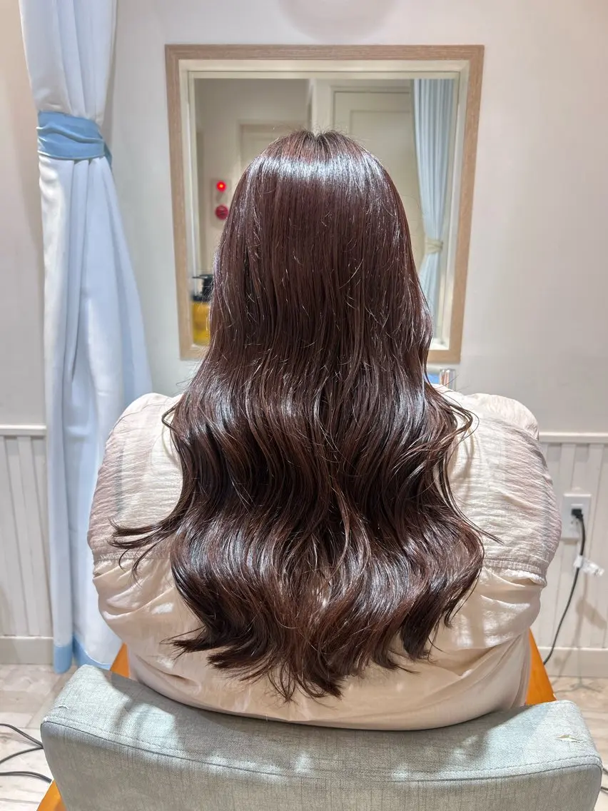 ロング カラー ブラウンカラー オレンジ オレンジブラウン カット ヘアカラー トリートメント 大川 夏実のヘアスタイル