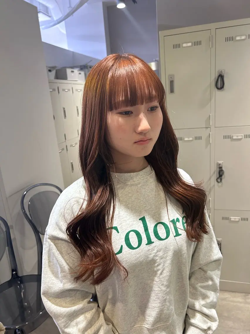 ロング カラー パーマ ヘアアレンジ メンズ キッズ ヘアカラー トリートメント ヘアセット ブリーチなしカラー/ ブラウン/レイヤーのヘアスタイル