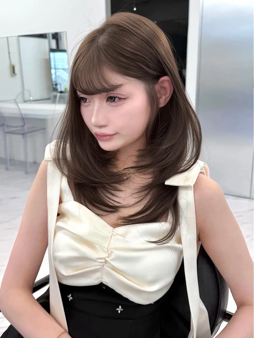 セミロング カラー ヘアカラー トリートメント ヘアセット Rita/髪質改善/ ブリーチなしWカラーのヘアスタイル