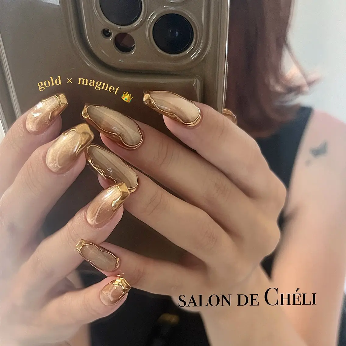 ネイル ゴールド マグネットネイル ハンドネイル salon de Cheliのネイルデザイン