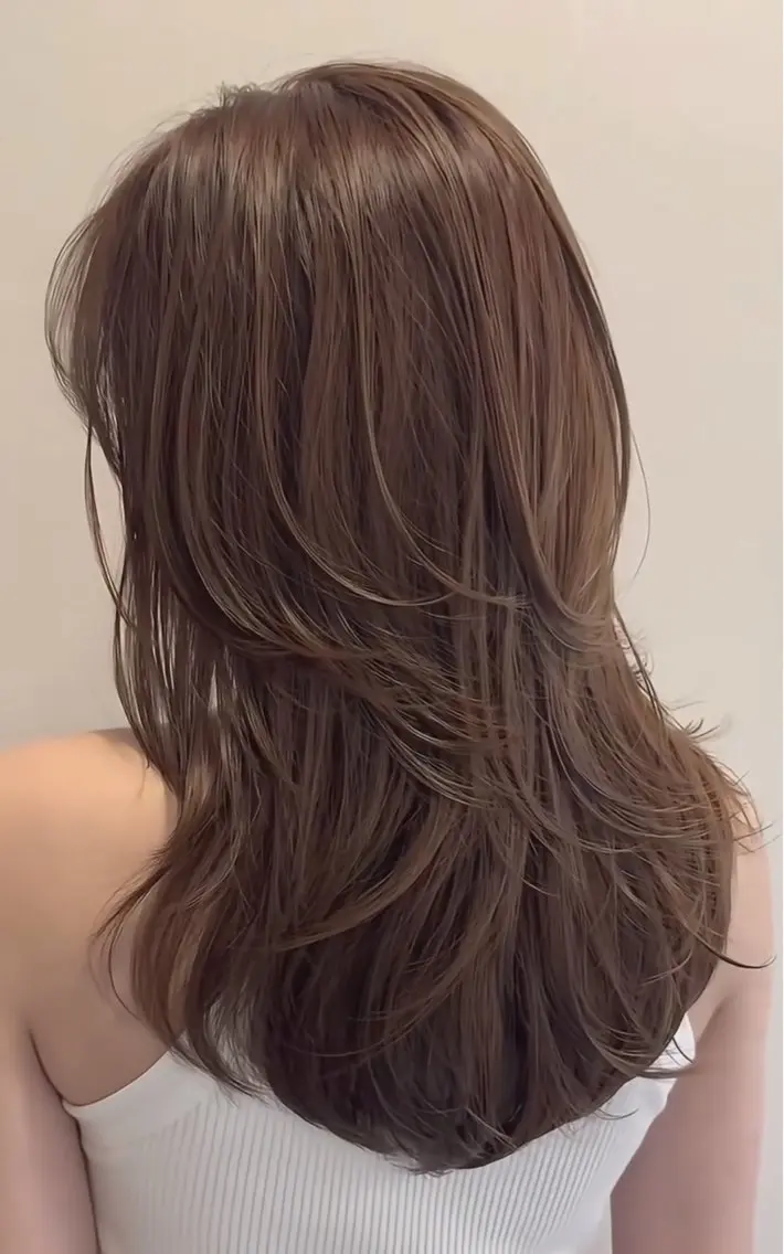 カラー ブラウンカラー 韓国風レイヤーカラー ライムのヘアスタイル